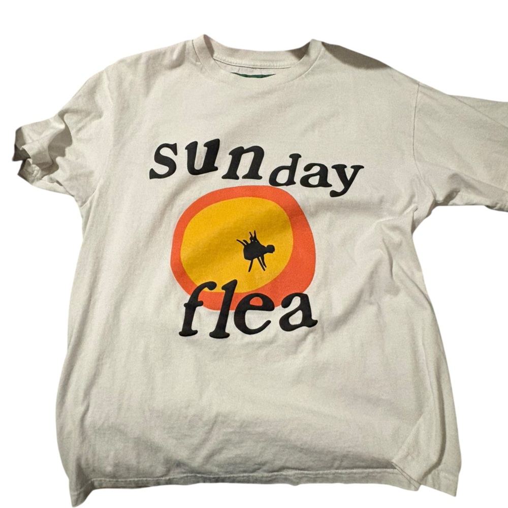 Sunday flea White Graphic Tee with Orange and Black Print